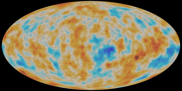 Polarisation du rayonnement cosmologique fossile (crédit : ESA and the Planck Collaboration )