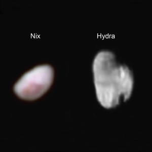 Pluton possède cinq satellites, Charon, Nix, Hydra, Styx et Kerberos. New Horizons a révélé la taille et la forme de trois d'entre eux. Charon, bien sûr, qui mesure 1207 kilomètres de diamètre, Nix, qui mesure environ 42 kilomètres, et Hydra, 55 kilomètres. Les images de Styx et Kerberos seront transmises au mois d'octobre. Photos Nasa.