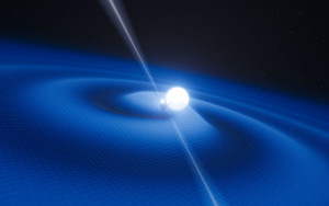 Dans les années 2030, l'interféromètre ELISA tentera de détecter les ondes gravitationnelles émises par les astres ou les événements les plus énergétiques de l'Univers. Ici, un couple d'étoiles à neutrons, lancé dans une course folle, va bientôt fusionner : l'événement émettra des vagues gravitationnelles qui rideront l'espace-temps sur des centaines de millions d'années-lumière. Illustration ESA.
