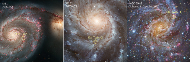 Les astronomes ont découvert dans d'autres galaxies cinq étoiles supergéantes identiques à l'étoile Eta Carinae, située dans la Voie lactée. Ces astres sont susceptibles d'exploser en supernova d'un moment à l'autre... Photos Nasa/ESA/STSCI.